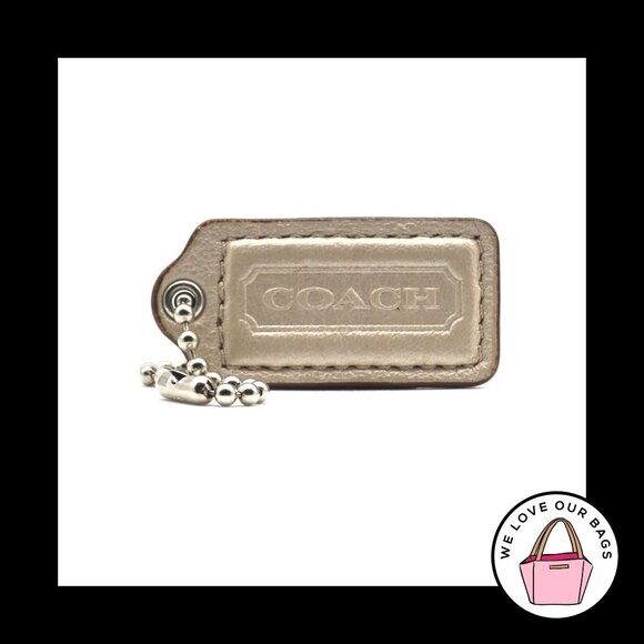 2" Medium COACH Pearl Beige Leather Nickel Key Fob Bag Charm Keychain Hang Tag - Picture 1 of 1